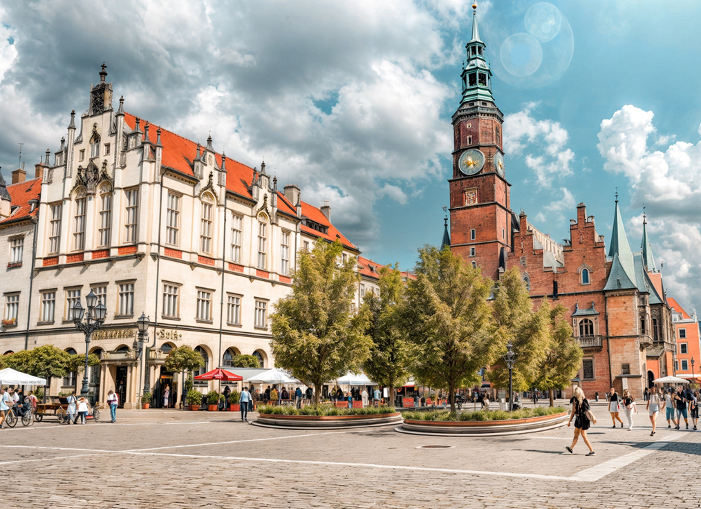 Rynek, Wrocław, z zielenią